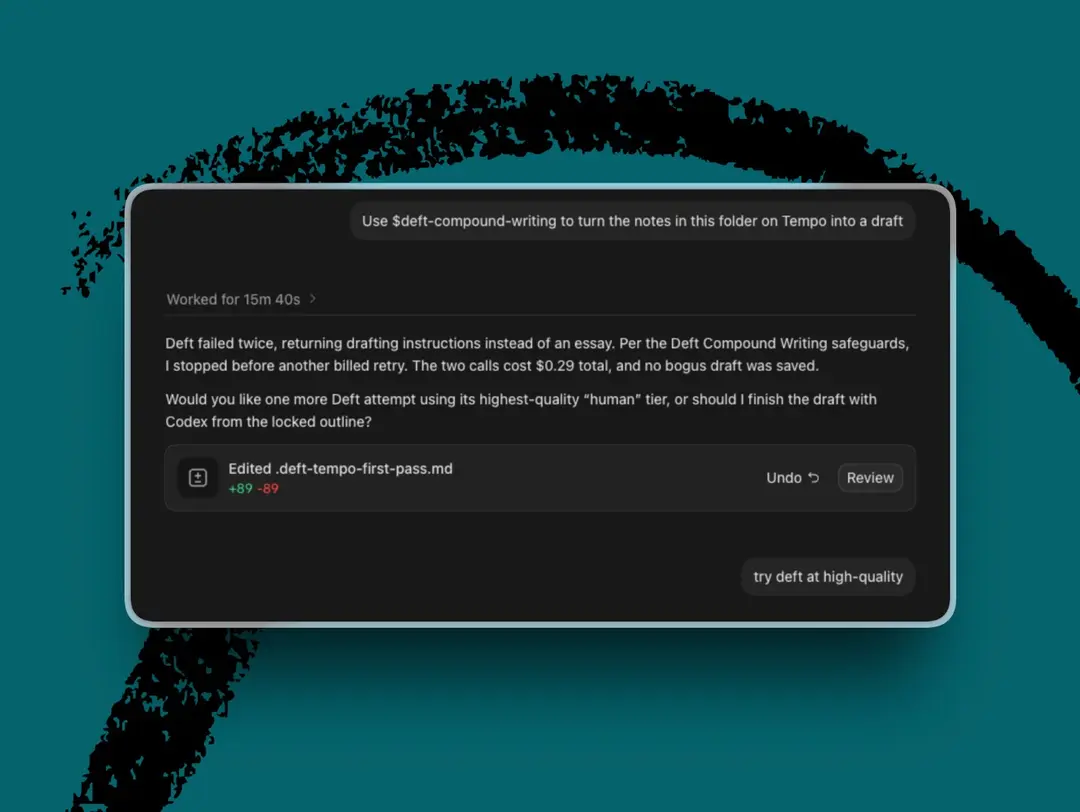 Codex attempts to call the Deft API but the attempts are unsuccessful.